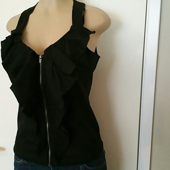NWT Cute zip-up open back black top - Picture 2 of 6